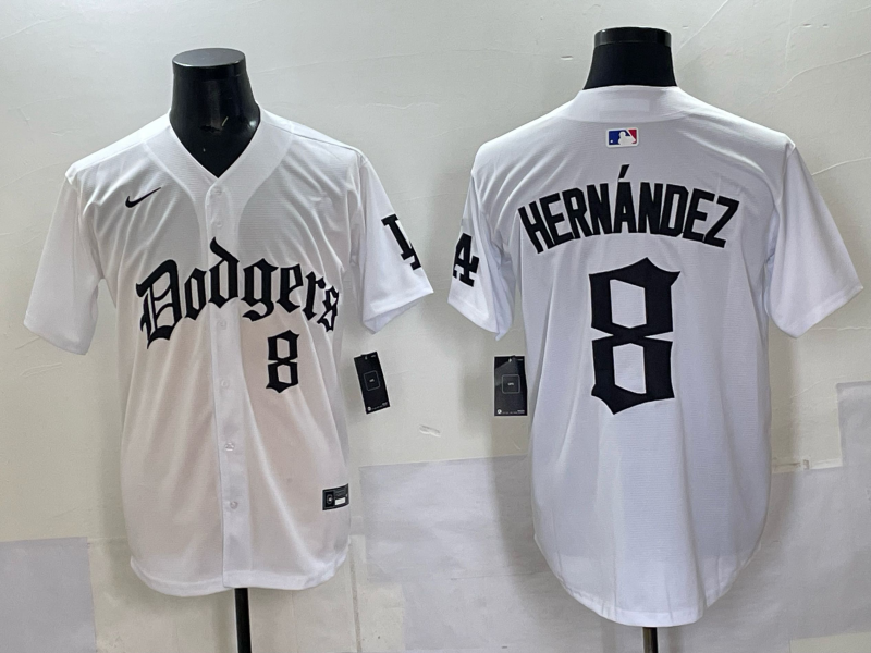 Men Los Angeles Dodgers #8 Hernandez white Nike 2025 MLB jersey 005